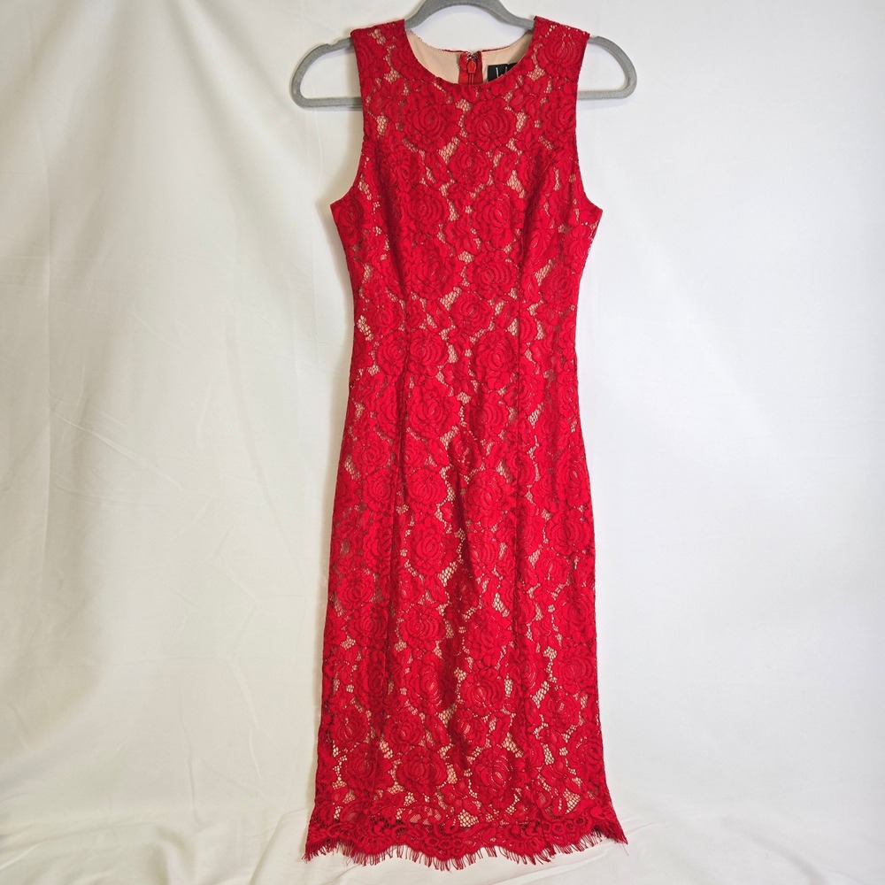 Lulus‎ Corita Red Lace Sleeveless Midi Dress 67463 Lined Cocktail Romantic XS